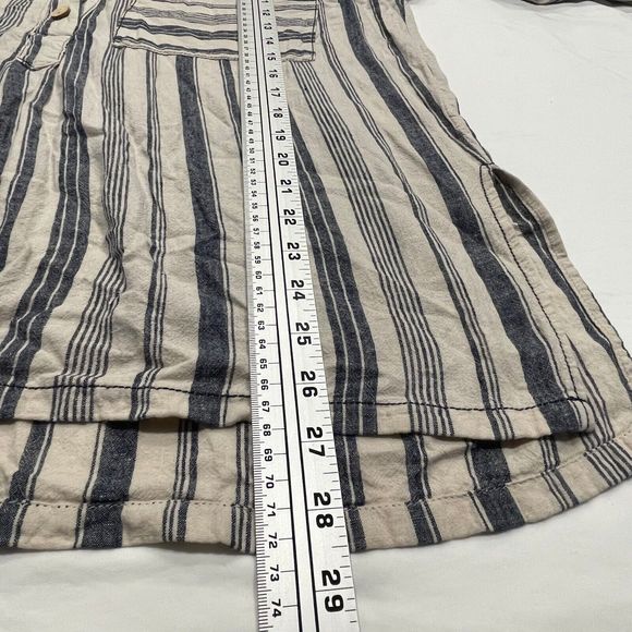 Free People Summer Breeze Stripe Popover Shirt S Small Linen Blend Long Sleeve - Picture 11 of 12